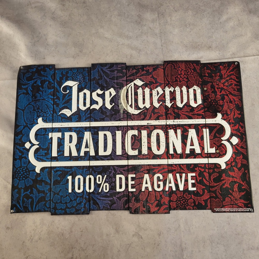 2015 Jose Cuervo Tradicional Tin Tacker Bar Sign Approx 12"x18" Red Blue